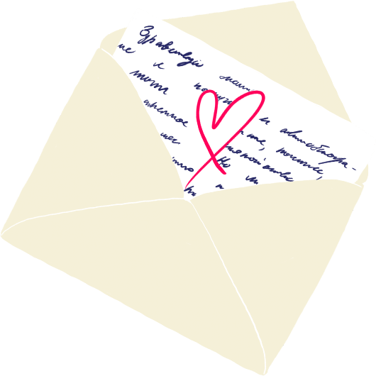 Cartas escritas à m?o com ilustra??es, também feitas a m?o, flutuando sobre o quadro.