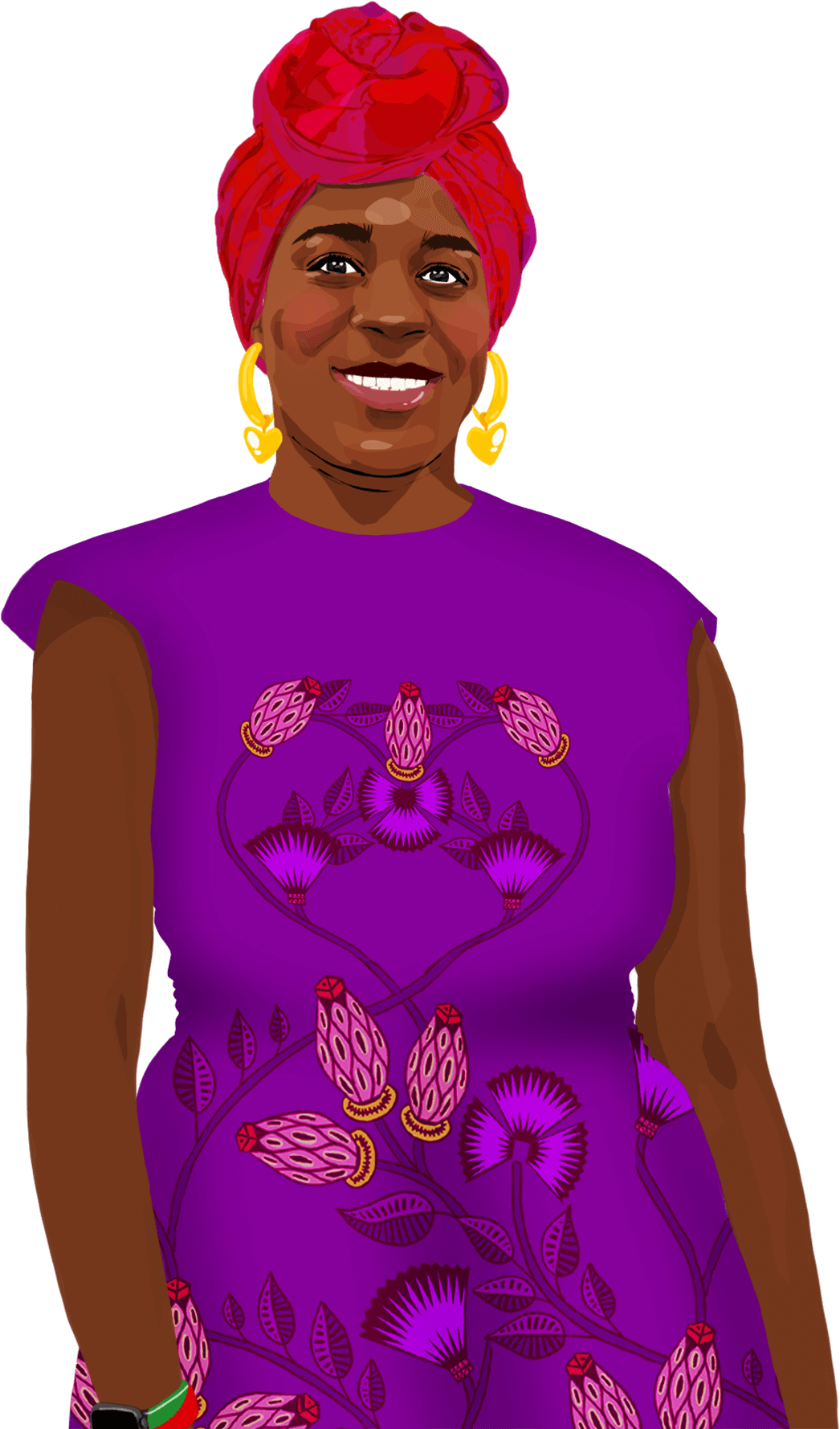 Ilustra??o da Cynthia sorrindo, olhando para a pessoa que lê o texto.