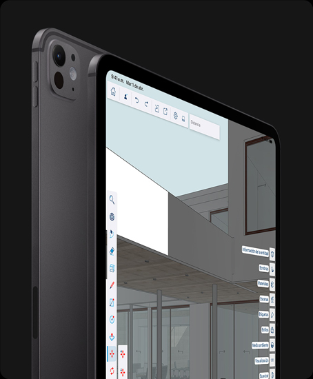 Un iPad Pro, parte posterior, posición vertical, negro espacial, sistema de cámaras Pro, botón de subir volumen, botón de bajar volumen, iPad Pro, parte frontal, posición vertical, color negro espacial, marco de la pantalla negro, esquinas redondeadas, la pantalla muestra una app de edición para dise?o gráfico con menús de herramientas y efectos abiertos a la derecha y a la izquierda