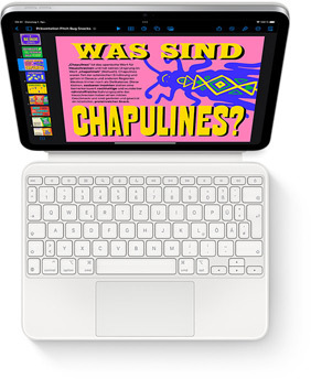 Draufsicht auf das iPad mit Magic Keyboard Folio in Wei?.