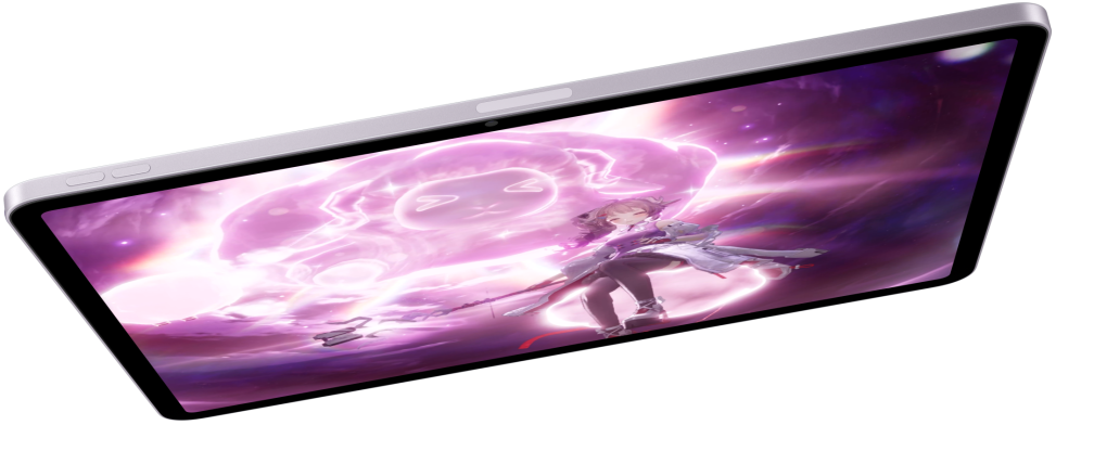Horsiontaalpaigutuses iPad Air, millel tutvustatakse videom?ngu, selle all kaks teist iPad Airi mudelit