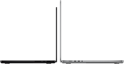 14- ja 16-tolline MacBook Pro, tagaküljed vastakuti, demonstreerimas suuruste erinevust ja r?hutamas peenikest profiili
