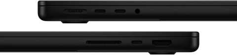 Παρουσ?αση των θυρ?ν στο MacBook Pro — αριστερ? πλευρ?: Magsafe 3, δ?ο θ?ρε? Thunderbolt και υποδοχ? ακουστικ?ν — δεξι? πλευρ?: υποδοχ? κ?ρτα? SDXC, μ?α θ?ρα Thunderbolt και HDMI