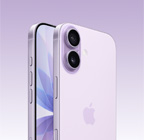 iPhone 17, color lavanda, parte frontal, parte posterior en ángulo, sistema de dos cámaras Fusion en la parte superior izquierda, botón de Control de la Cámara, parte lateral del frente, dise?o todo pantalla, Botón de Acción, botones de volumen y botón lateral