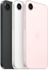 iPhone 17e, exterior lateral ?i exterior spate, culoare Negru, exterior lateral ?i exterior spate, culoare Alb, exterior lateral ?i exterior spate, culoare Roz pal, camer? Fusion ?n partea de sus, buton lateral