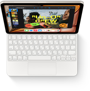 iPad Air 搭配白色巧控鍵盤的俯視圖。