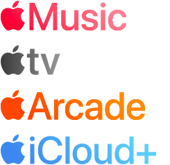 Apple 服務列表：Apple Music、Apple TV、Apple Arcade 與 Apple iCloud Plus