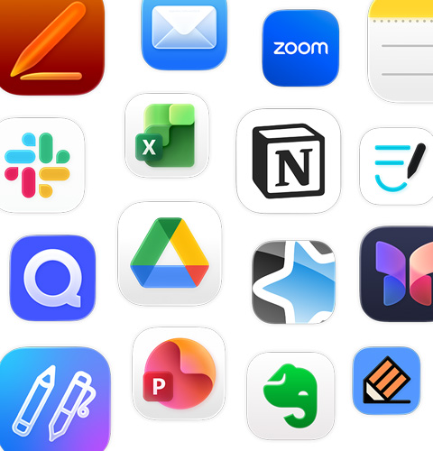 En samling ikoner f?r produktivitetsappar, inklusive Google Drive, Evernote, Slack och Quizlet