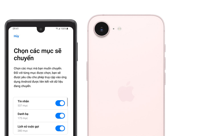 ?nh m?t tr??c c?a ?i?n tho?i th?ng minh Android và ?nh m?t sau c?a iPhone 17e màu h?ng phai