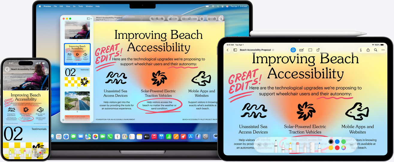 Nhi?u thi?t b? Apple, hi?n th? cùng m?t hình ?nh trên m?i thi?t b?, Apple Pencil ???c dùng ?? ?ánh d?u hình ?nh trên iPad, nh?ng ch? ?ánh d?u ph?n ánh trên các thi?t b? khác