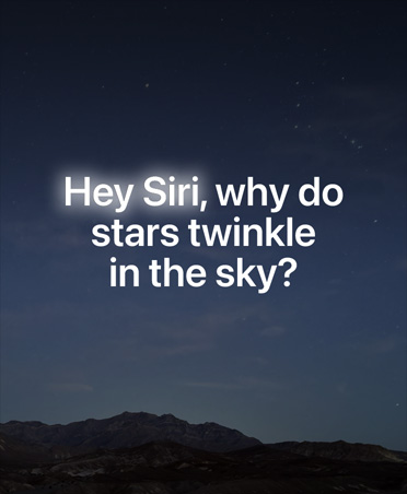 Màn hình v?i b?u tr?i ?êm ??y sao và l?p ph? v?n b?n ch?a cau h?i cho Siri AI, Siri, t?i sao các ng?i sao l?i l?p lánh trên b?u tr?i?